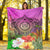 Fiji Polynesian Premium Blanket - Manta Ray Tropical Flowers - Polynesian Pride