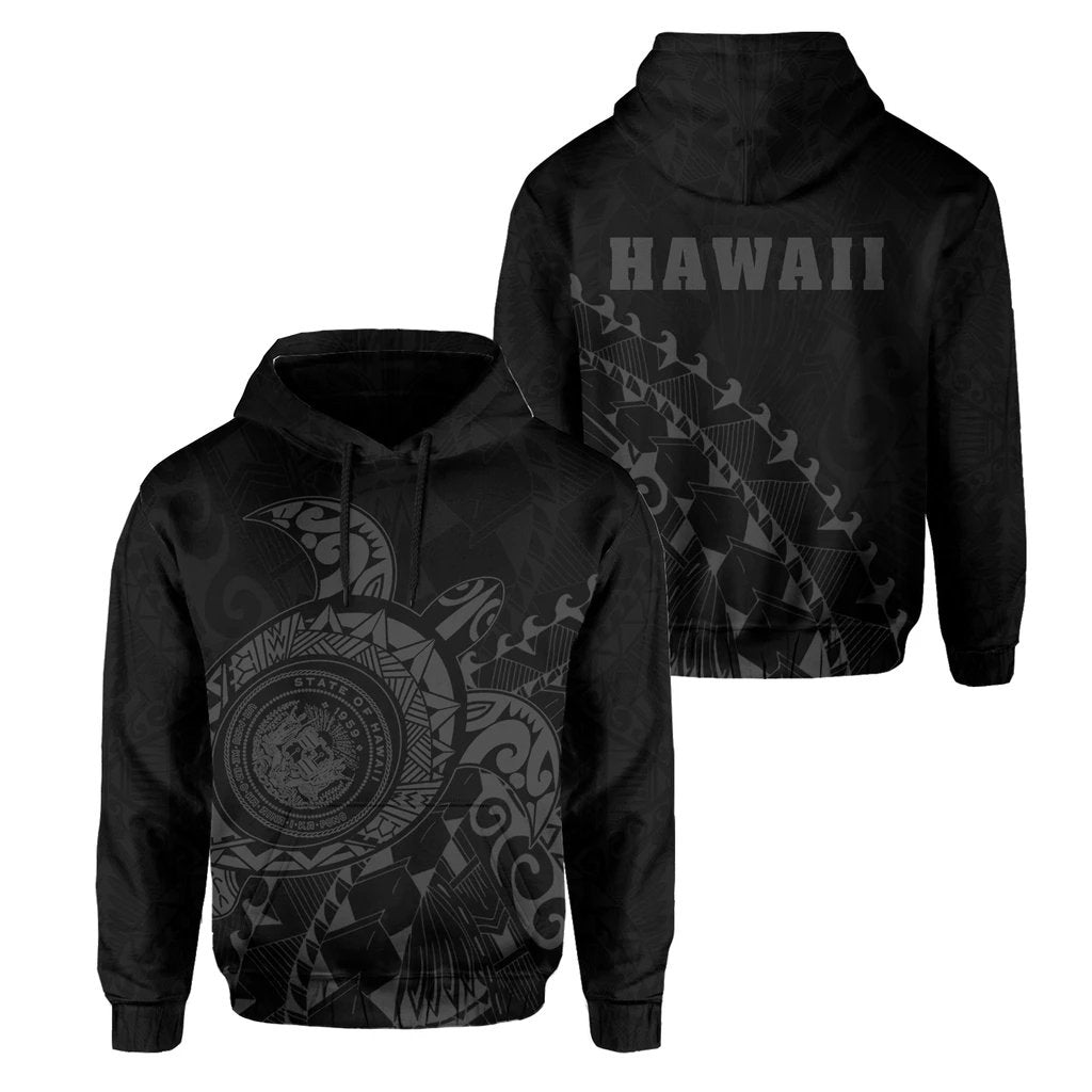 Hawaii Coat of Arms Hoodie (Gray) Turtle Style Unisex White - Polynesian Pride