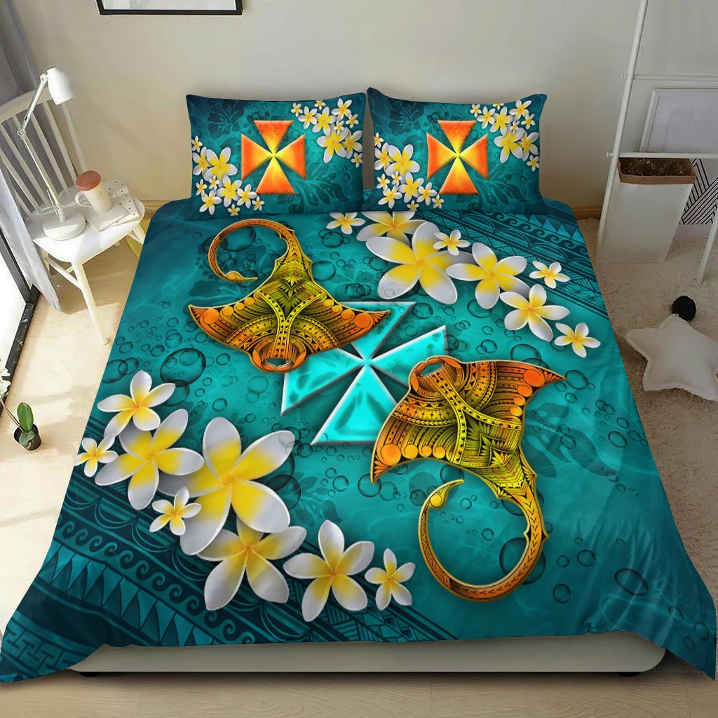 Wallis and Futuna Polynesian Bedding Set - Manta Ray Ocean Blue - Polynesian Pride