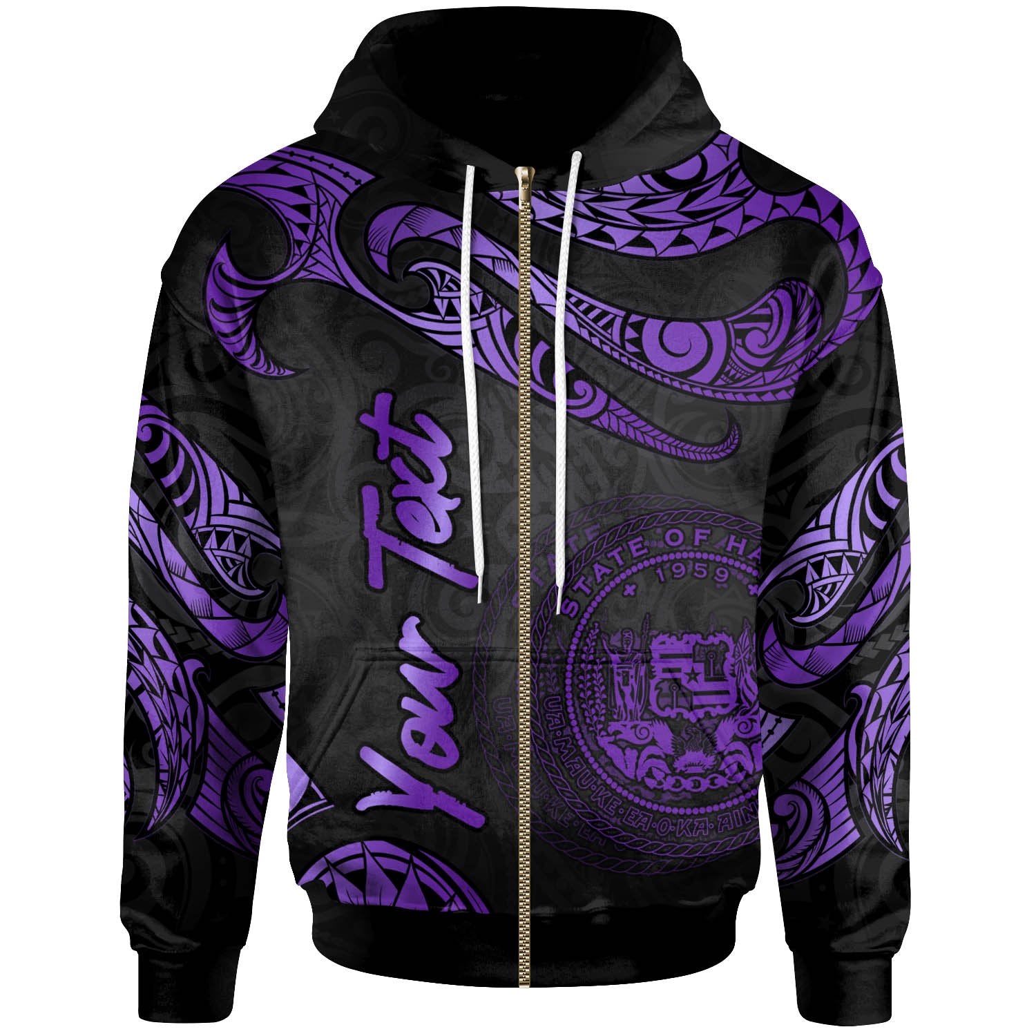 Hawaii Polynesian Custom Zip Hoodie Polynesian Tattoo Purple Version Unisex Purple - Polynesian Pride