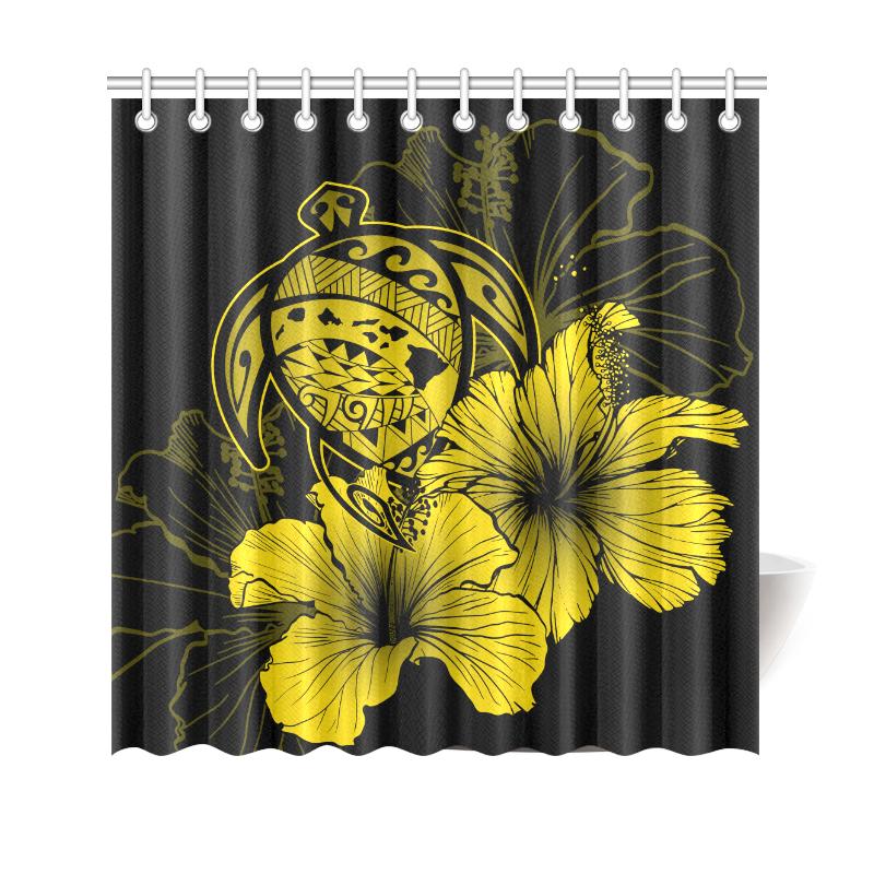 Hawaii Hibiscus Shower Curtain - Turtle Map - Yellow 177 x 172 (cm) Yellow - Polynesian Pride