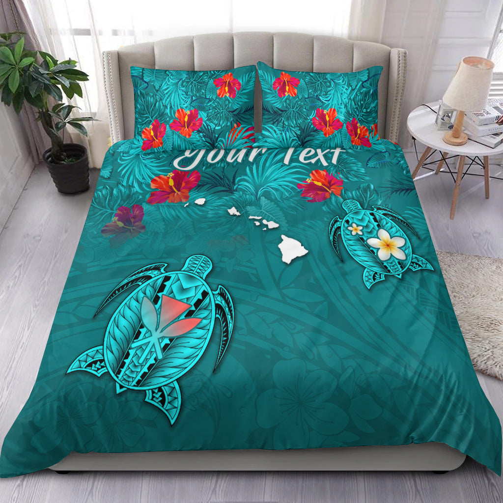 (Custom Personalised) Hawaiian Islands Bedding Set - Hawaii Tropical Flowers and Turtles Turquoise LT13 Turquoise - Polynesian Pride