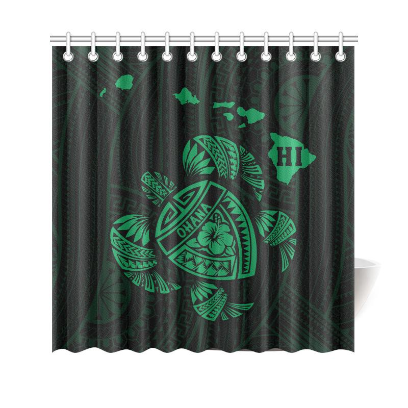 Hawaii Kakau Polynesian Turtle Map Shower Curtain - Green 177 x 172 (cm) Green - Polynesian Pride