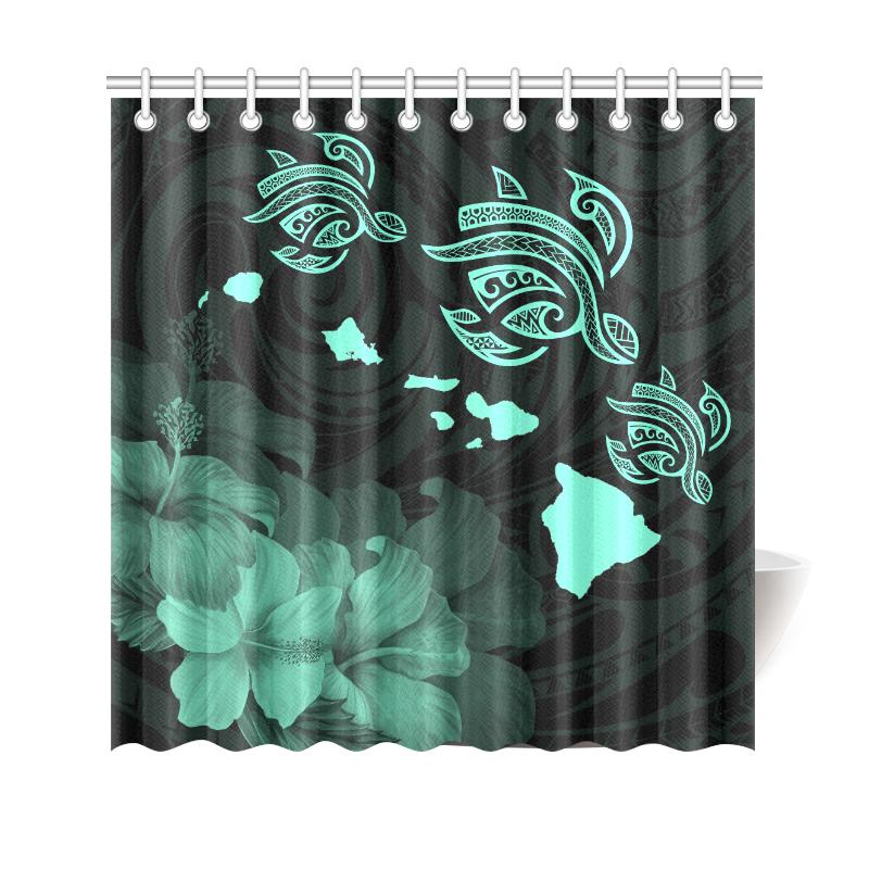 Hawaii Hibiscus Map Polynesian Ancient Turquoise Turtle Shower Curtain 177 x 172 (cm) Turquoise - Polynesian Pride