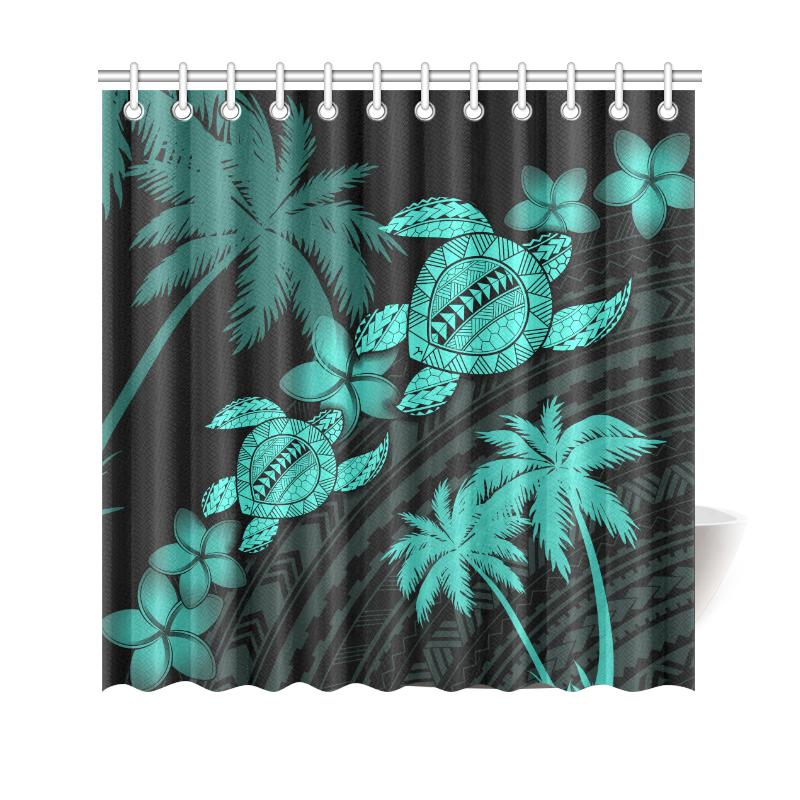 Hawaii Turtle Plumeria Coconut Tree Polynesian Shower Curtain - Turquoise 177 x 172 (cm) Turquoise - Polynesian Pride