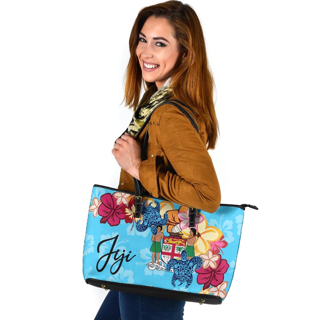 Fiji Leather Tote - Tropical Style Blue - Polynesian Pride