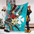 Wallis and Futuna Premium Blanket - Tribal Flower With Special Turtles Blue Color - Polynesian Pride