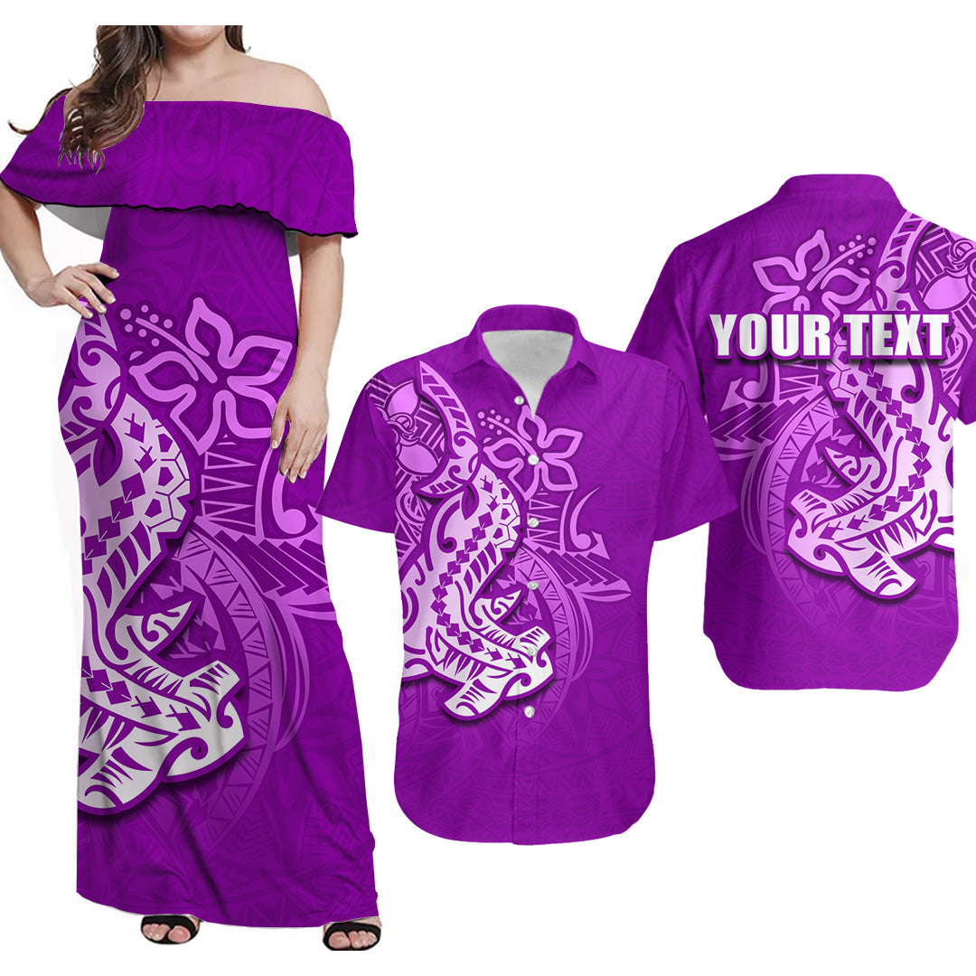 Custom Polynesian Matching Dress And Shirt with Tribal Hammerhead Shark Purple LT6 Violet - Polynesian Pride