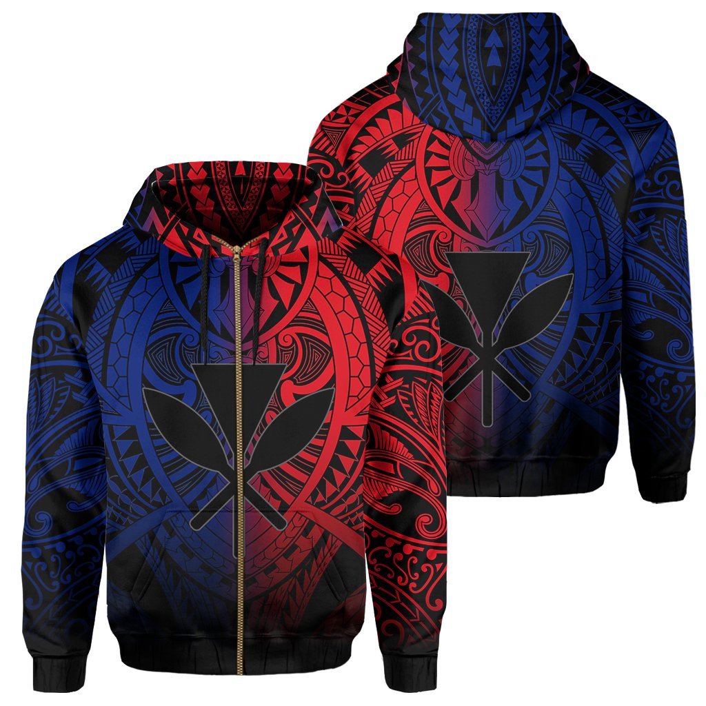 Hawaii Maka Polynesian Kanaka Maoli Zip Hoodie Heaven Style Red Blue Unisex Red - Polynesian Pride