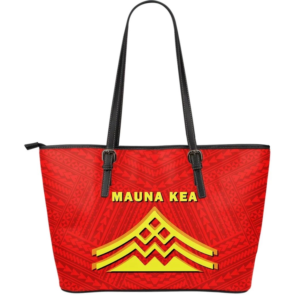 Hawaii Mauna Kea Polynesian Large Leather Tote Bag Art - Polynesian Pride