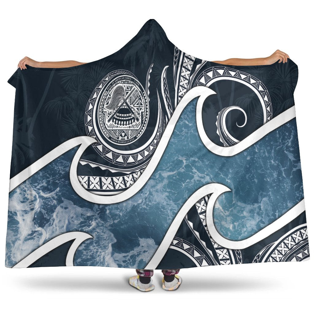 American Samoa Polynesian Hooded Blanket - Ocean Style Hooded Blanket Blue - Polynesian Pride