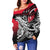 Chuuk Women's Off Shoulder Sweaters - Tribal Jungle Pattern Red Color - Polynesian Pride