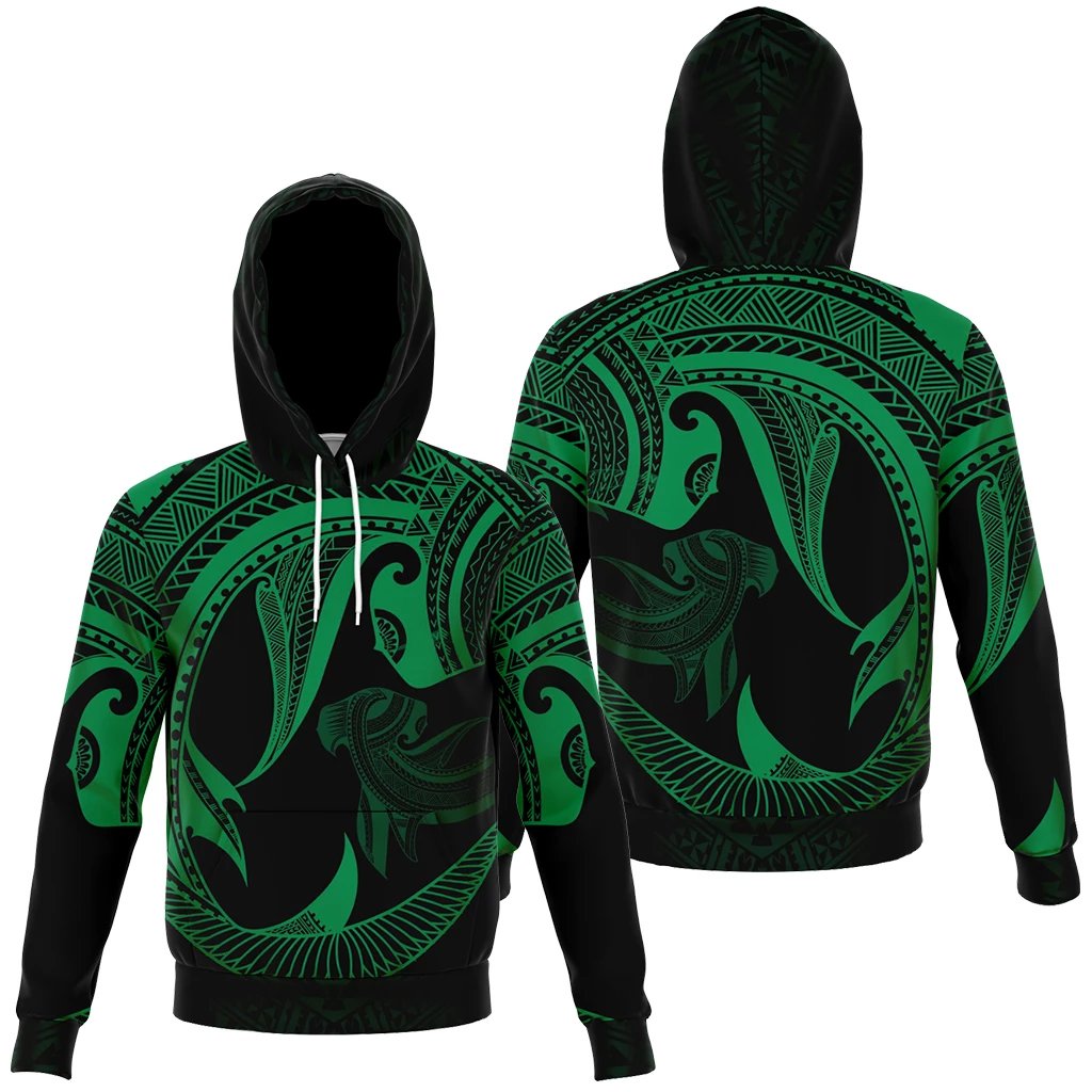 Hawaii Hoodie Polynesian Hammerhead Shark Green Unisex Green - Polynesian Pride