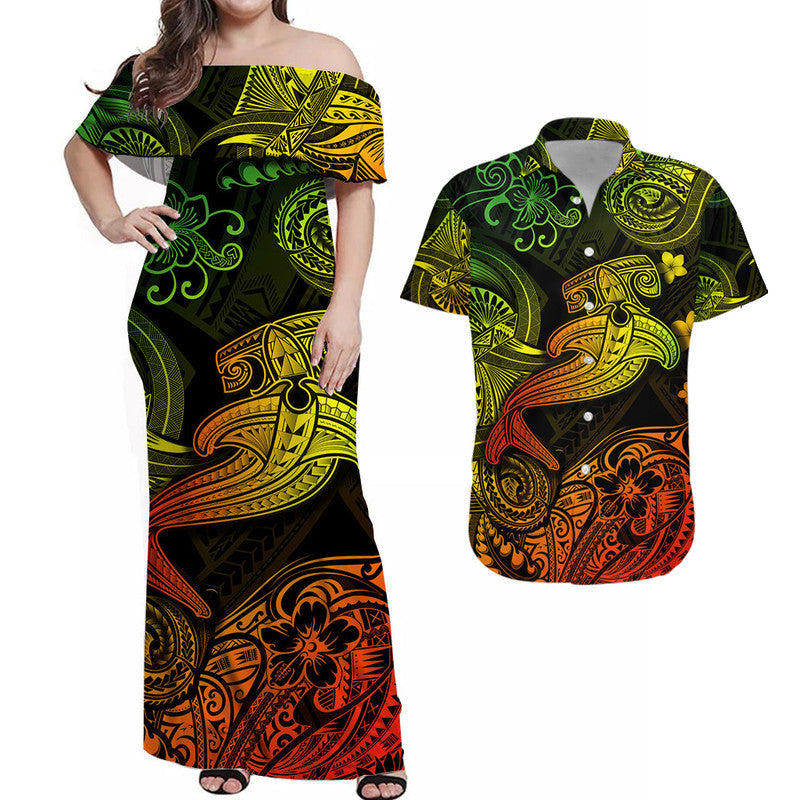 Hawaii Hammer Shark Polynesian Matching Dress and Hawaiian Shirt Matching Couples Outfit Unique Style Reggae LT8 Reggae - Polynesian Pride