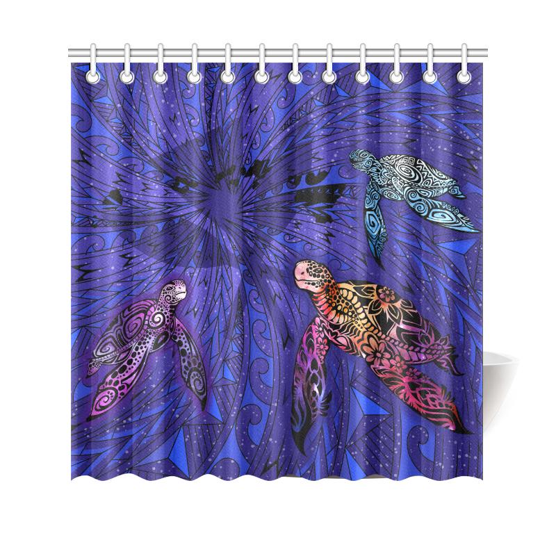 Hawaii Map Kanaka Turtle Shower Curtain - Volcano Style - Galaxy 177 x 172 (cm) Blue - Polynesian Pride