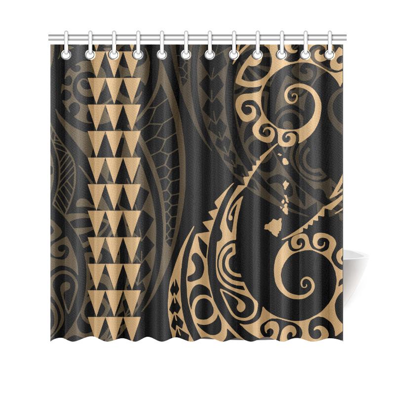 Hawaii Kakau Gold Polynesian Shower Curtain 177 x 172 (cm) Gold - Polynesian Pride