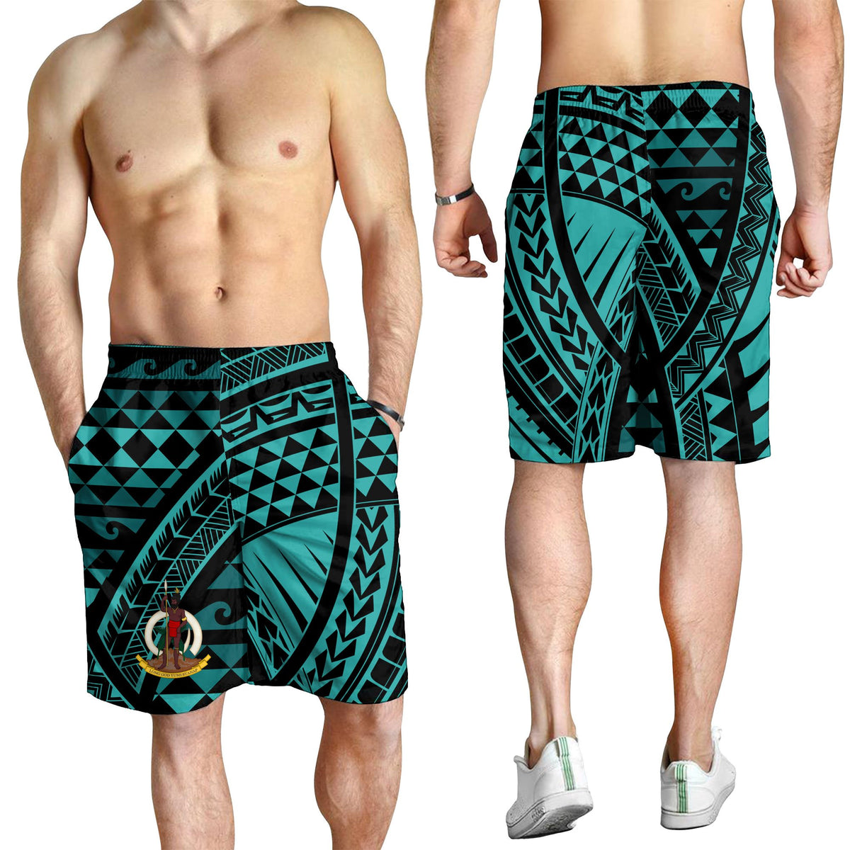 Vanuatu Men's Short - Tribal Seamless Pattern Green - Polynesian Pride