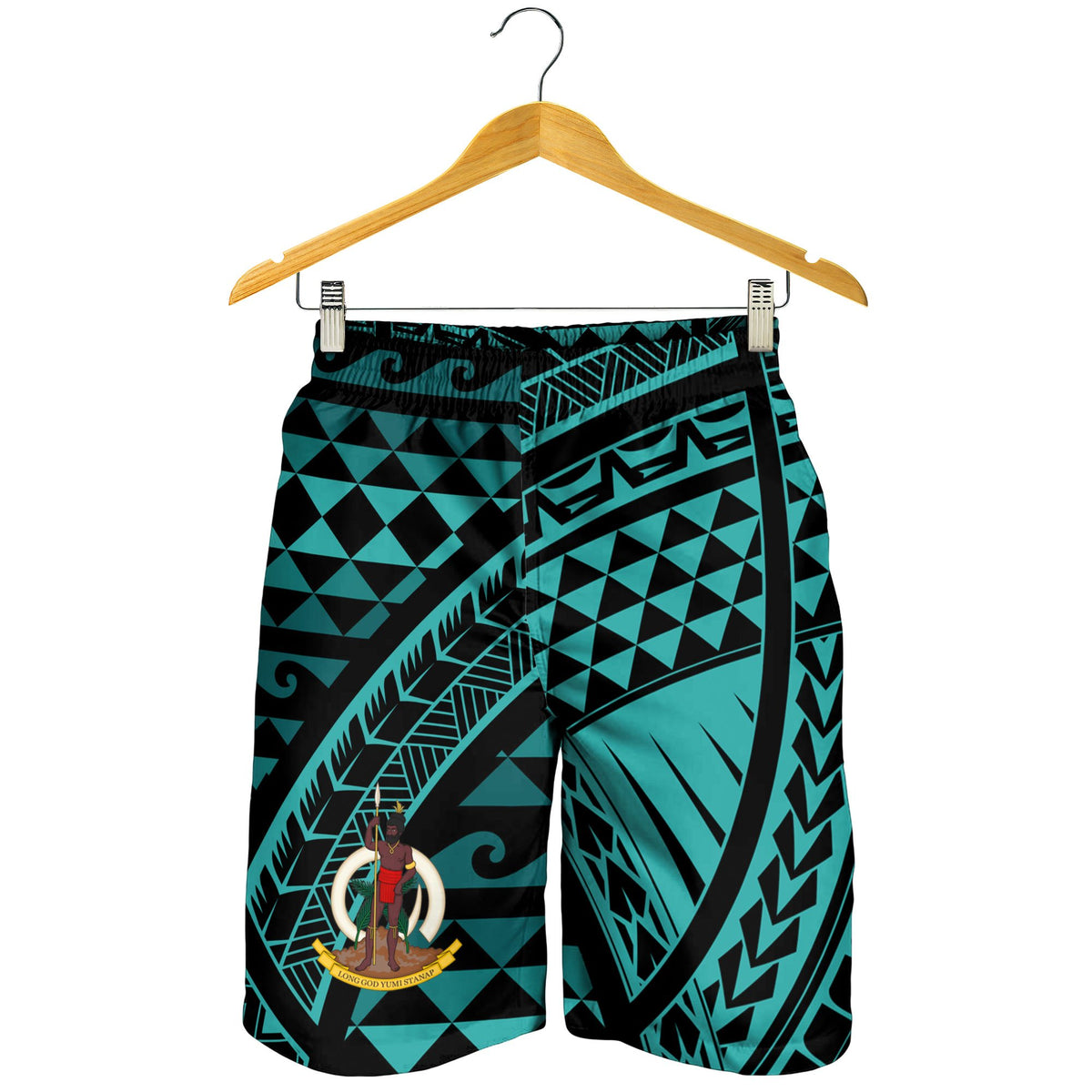 Vanuatu Men's Short - Tribal Seamless Pattern Green - Polynesian Pride