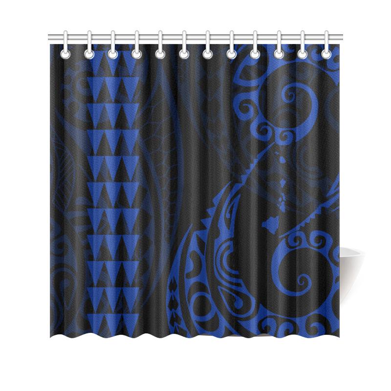 Hawaii Kakau Blue Polynesian Shower Curtain 177 x 172 (cm) Blue - Polynesian Pride