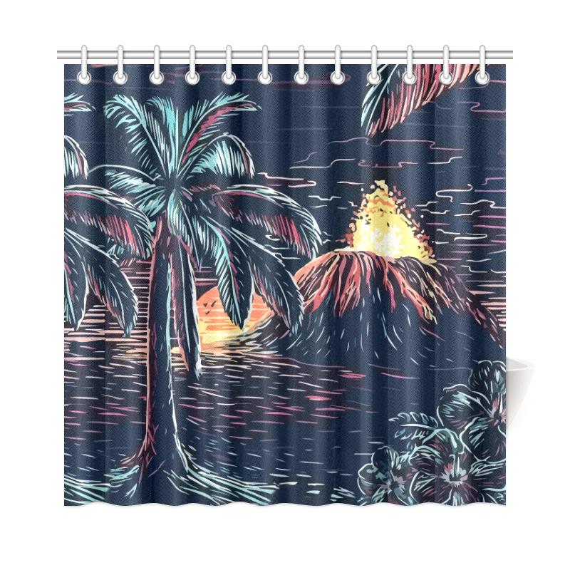 Night On The Land Shower Curtain - AH J9 177 x 172 (cm) Black - Polynesian Pride