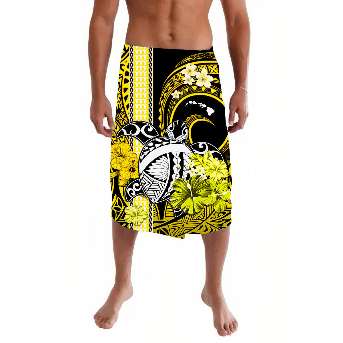 Hawaii Lavalava Polynesian Turtle Map and Gold Hibiscus LT13 Gold - Polynesian Pride