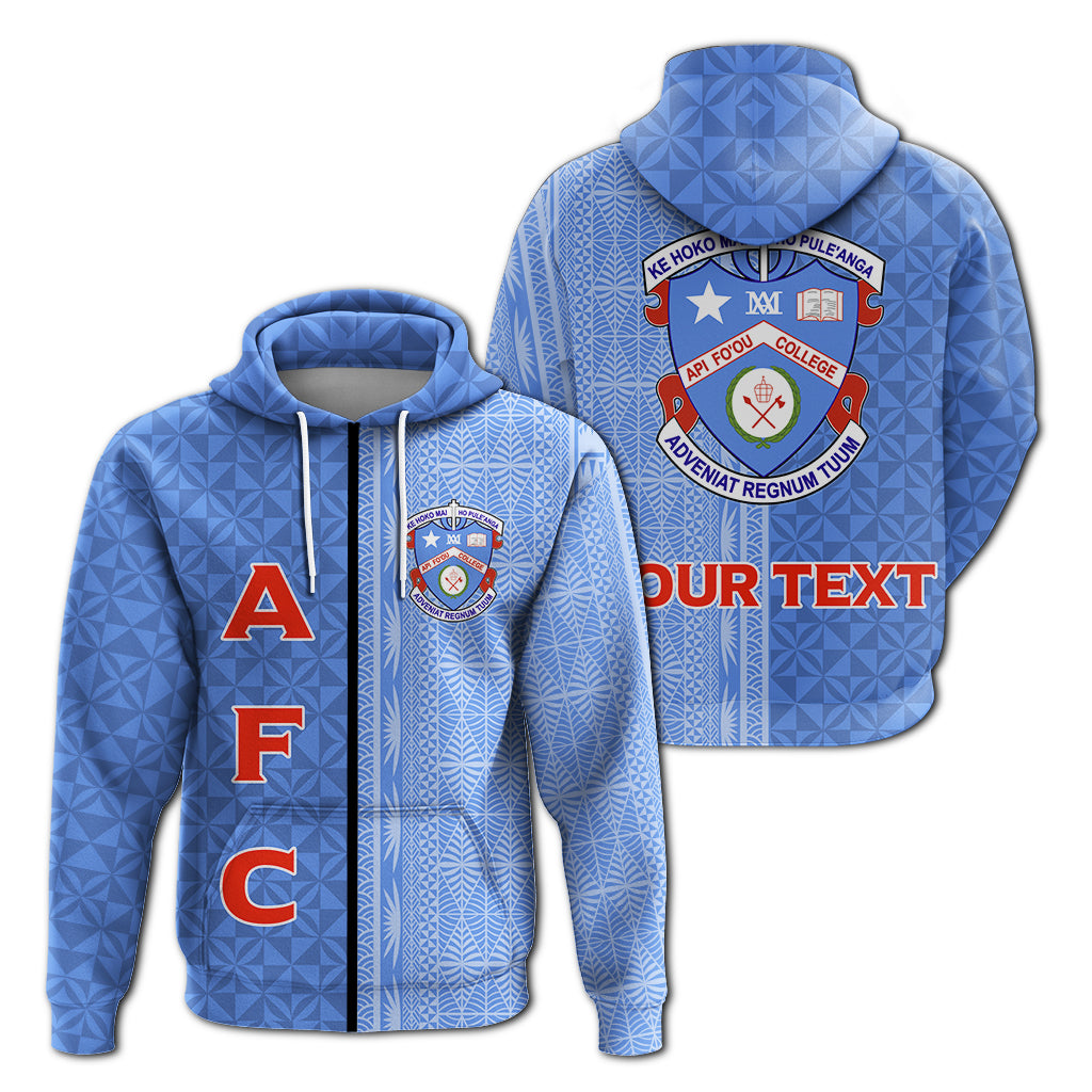 Custom Tonga Apifoou College Zip up Hoodie Tongan Tribal LT12 Blue - Polynesian Pride
