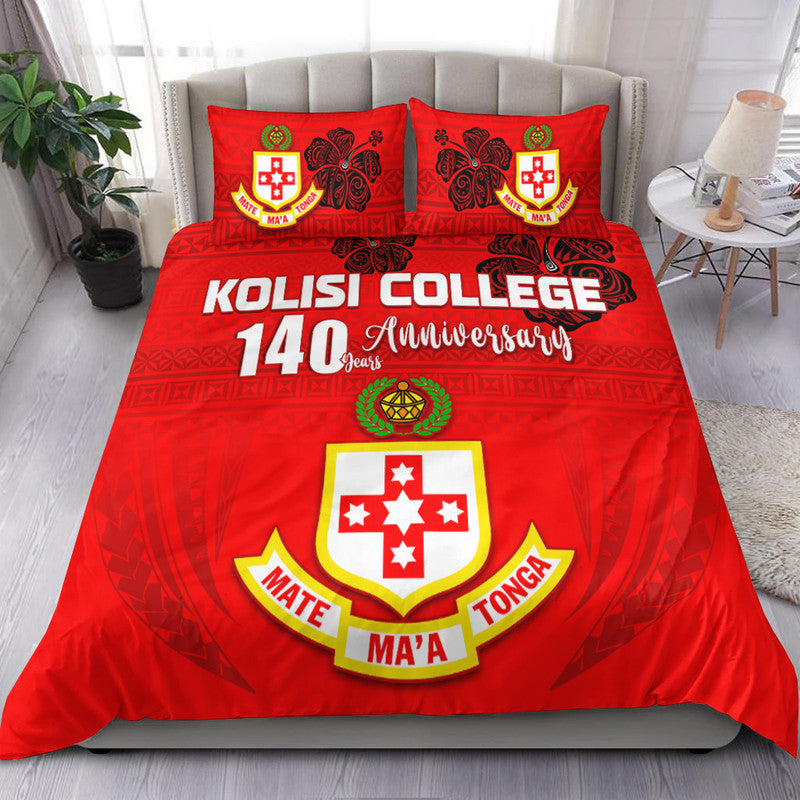 Kolisi Tonga College Atele Bedding Set 140 Years Anniversary Tongan Ngatu LT13 Red - Polynesian Pride