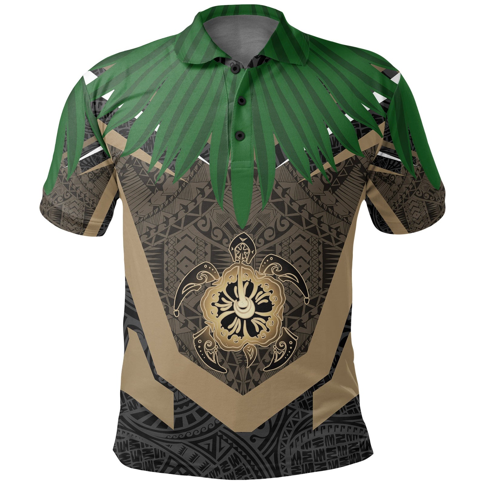 Polo Shirt Polynesian Tribal Style A7 Black and Gold - Polynesian Pride