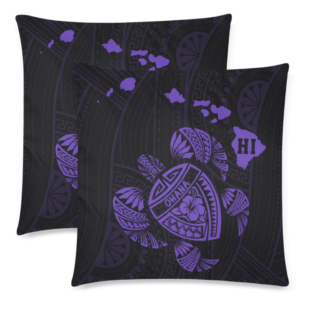 Hawaiian Map Turtle Ohana Hibiscus Kakau Polynesian Pillow Cover - Purple One Size Zippered Pillow Cases 18"x 18" (Twin Sides) (Set of 2) Purple - Polynesian Pride