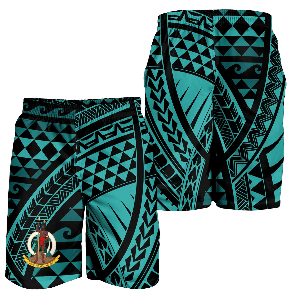 Vanuatu Men's Short - Tribal Seamless Pattern Green - Polynesian Pride