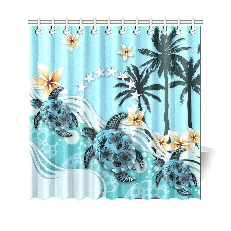 Cook Islands Shower Curtain - Blue Turtle Hibiscus 177 x 172 (cm) Blue - Polynesian Pride