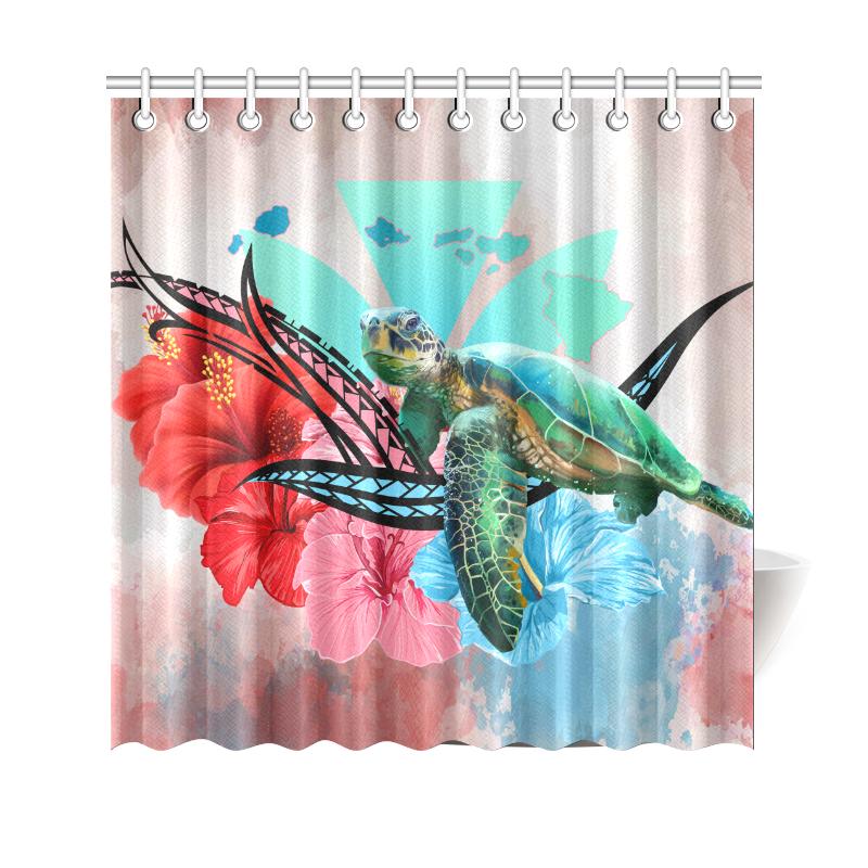 Hawaii Kanaka Maoli Polynesian Flowers Turtle Shower Curtain 177 x 172 (cm) One Style Pink - Polynesian Pride