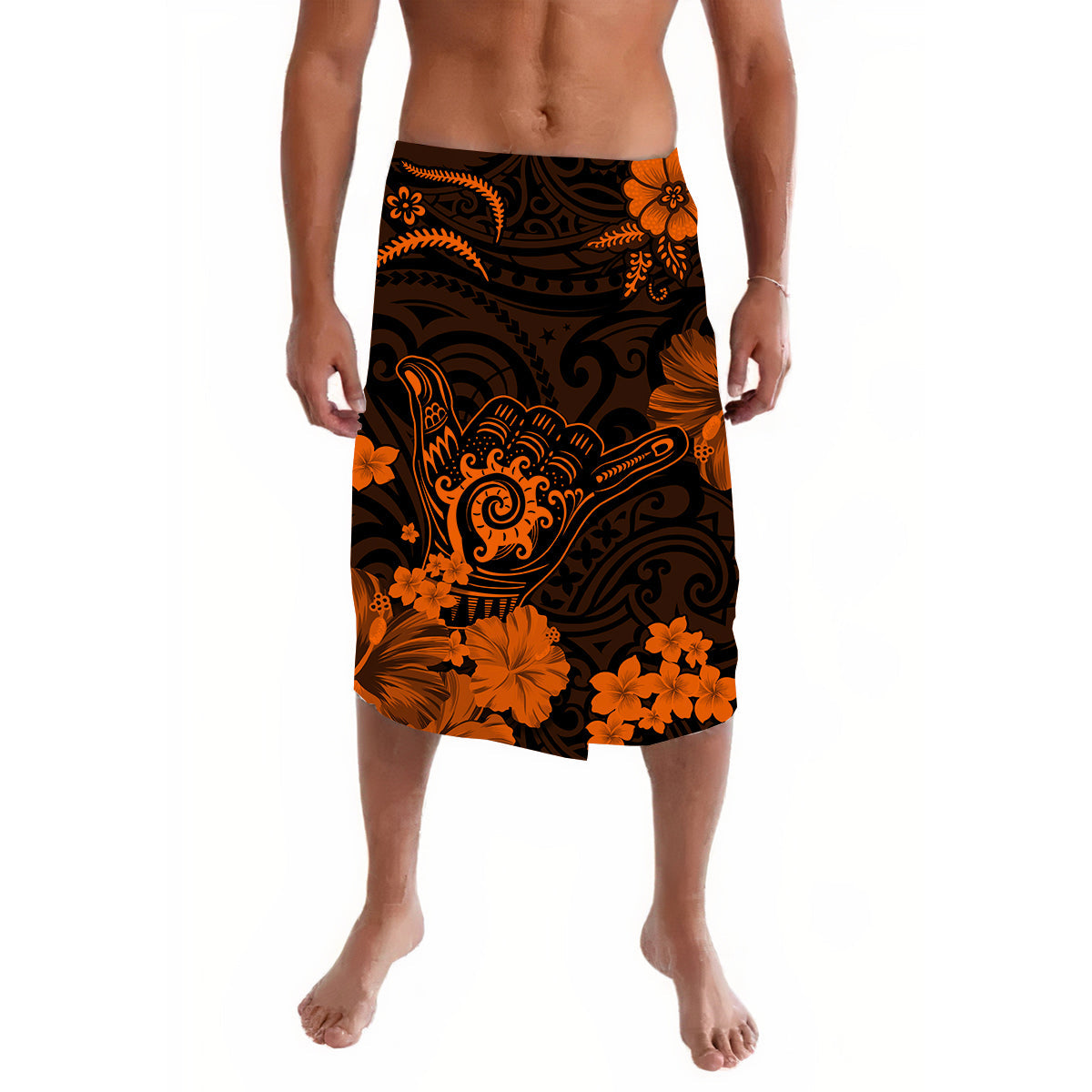 Hawaii Lavalava Polynesian Orange Cool Shaka Sign LT13 Orange - Polynesian Pride