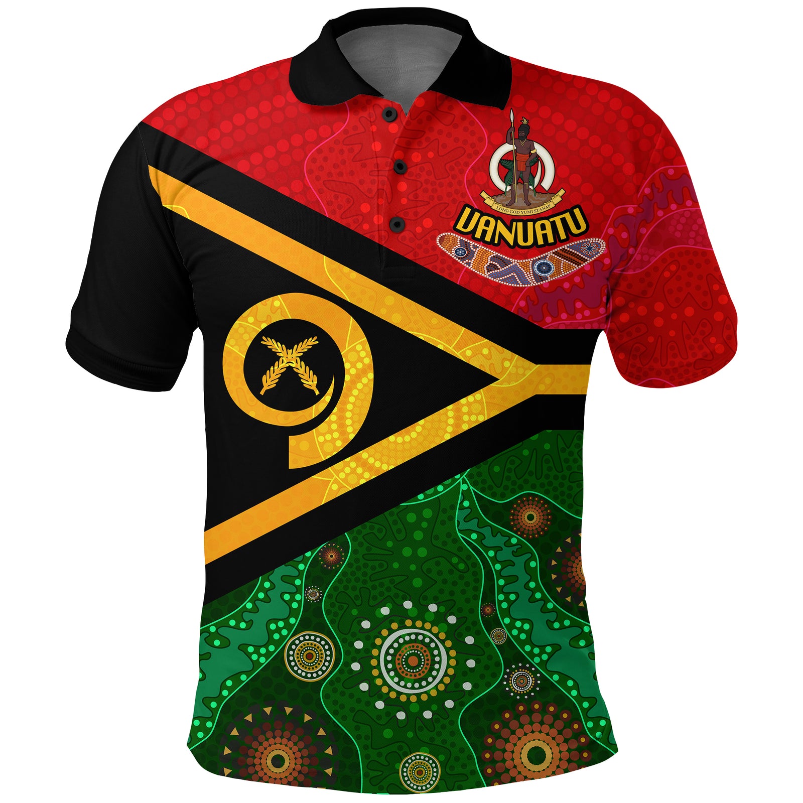 Custom Vanuatu With Aboriginal Patterns Polo Shirt - LT20 Green - Polynesian Pride