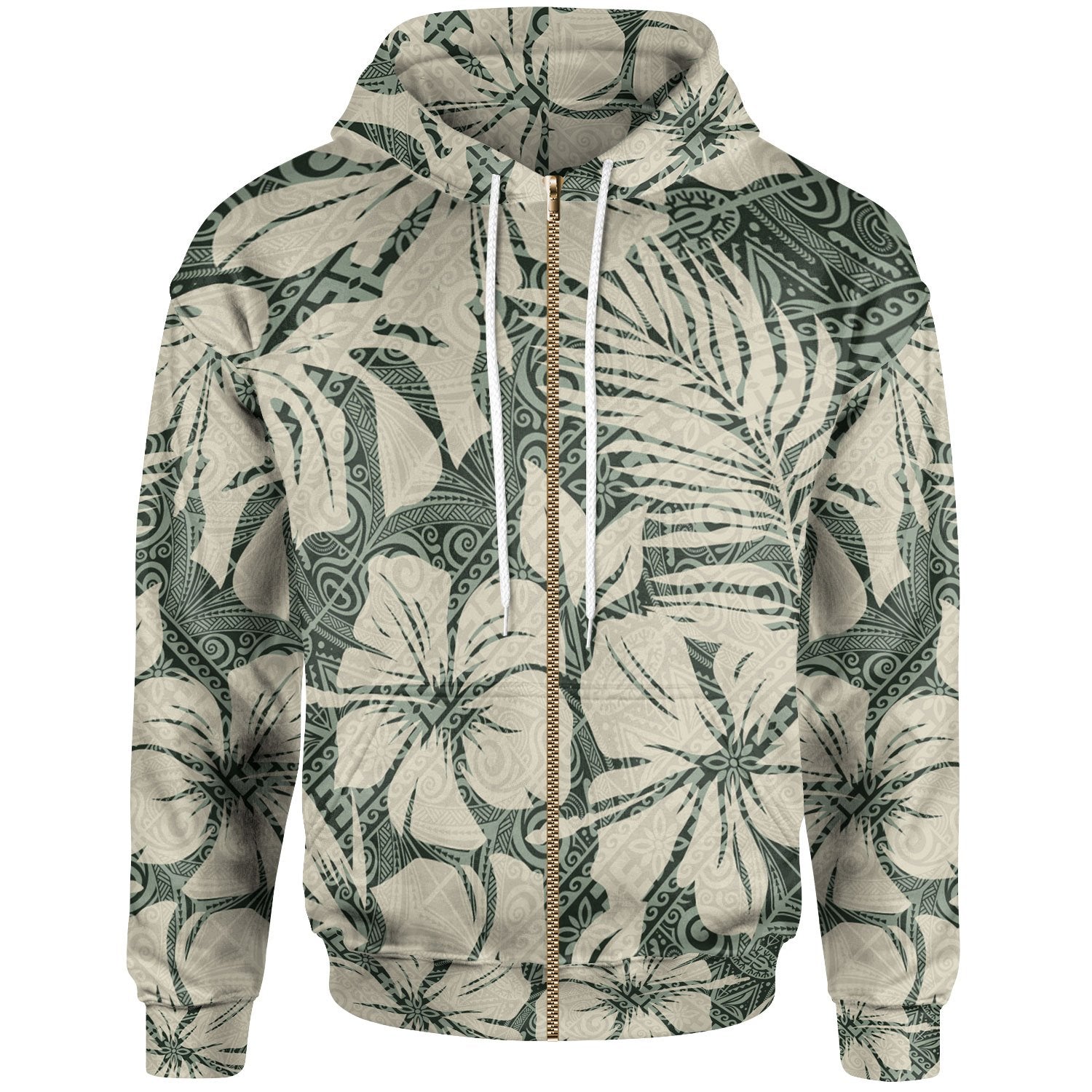 Polynesian Hoodie Abstract Hibiscus Flowers With Tribal Background Unisex Vintage Color - Polynesian Pride