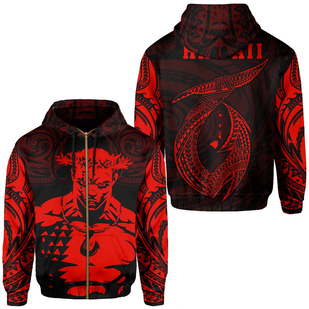 Hawaii Hook Polynesian Red Maui Hoodie (Zip) Unisex Red - Polynesian Pride