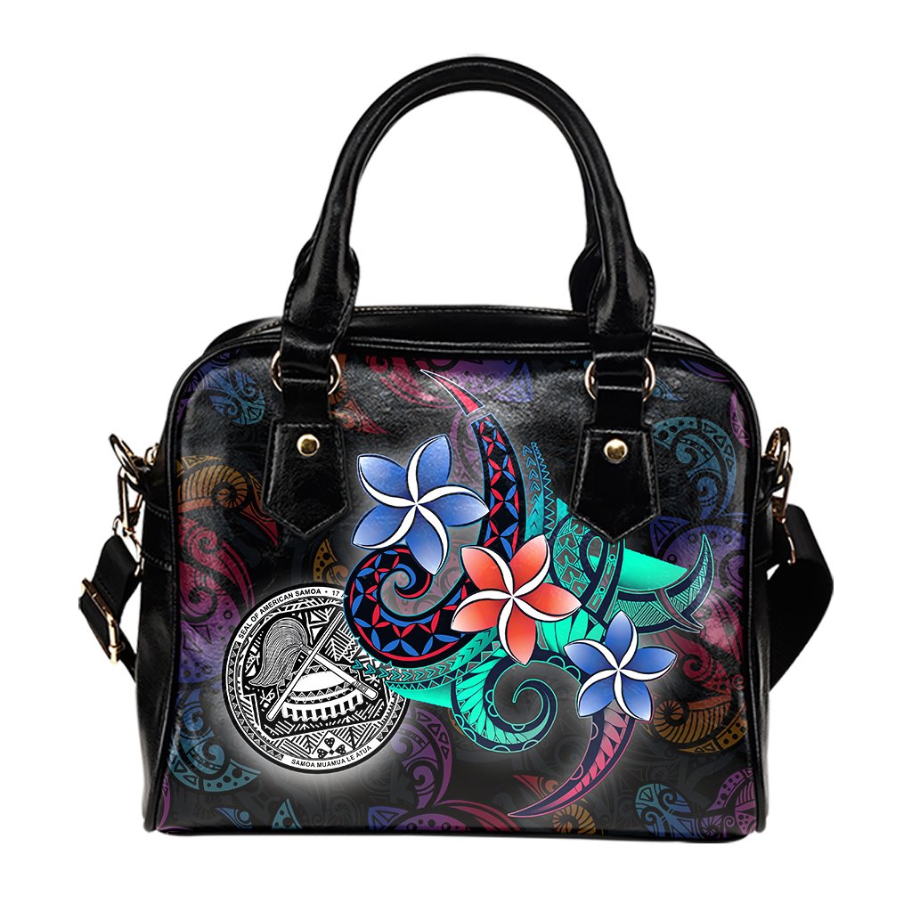 American Samoa Shoulder Handbag - Plumeria Flowers Style One Size Black - Polynesian Pride