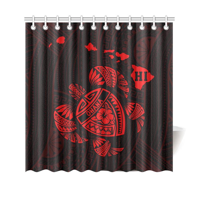 Hawaii Kakau Polynesian Turtle Map Shower Curtain - Red 177 x 172 (cm) Red - Polynesian Pride