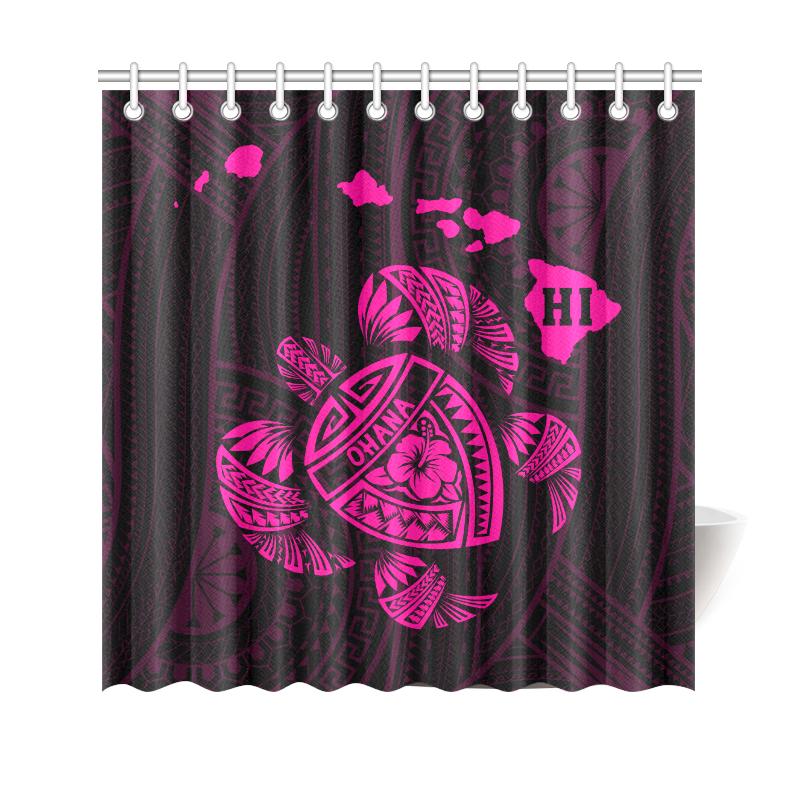 Hawaii Kakau Polynesian Turtle Map Shower Curtain - Pink 177 x 172 (cm) Pink - Polynesian Pride