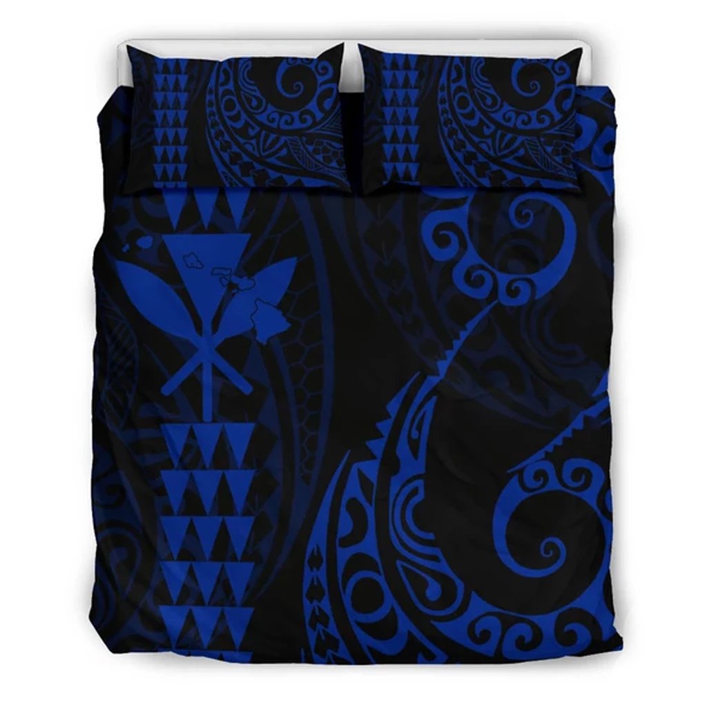 Hawaiian Map Kanaka Maoli Polynesian Bedding Set Blue Blue - Polynesian Pride