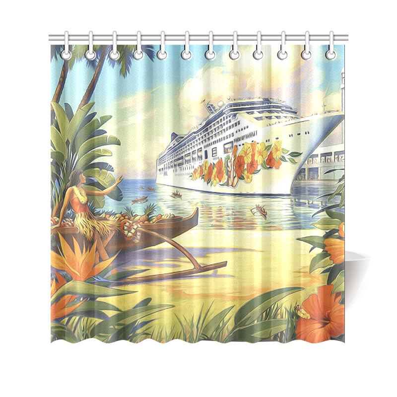 Vintage Hawaii Shower Curtain 177 x 172 (cm) White - Polynesian Pride