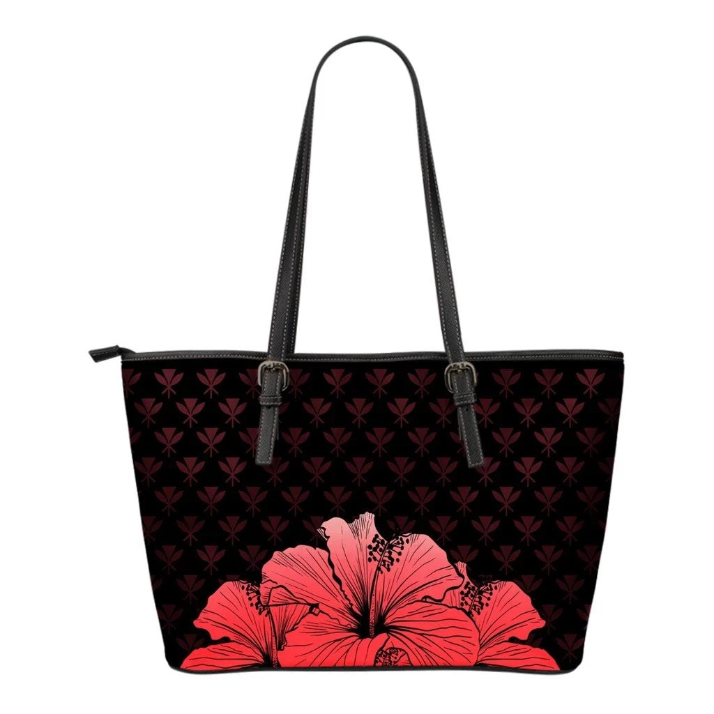 Kanaka Hibiscus Small Leather Tote Red - Rich Style Red - Polynesian Pride