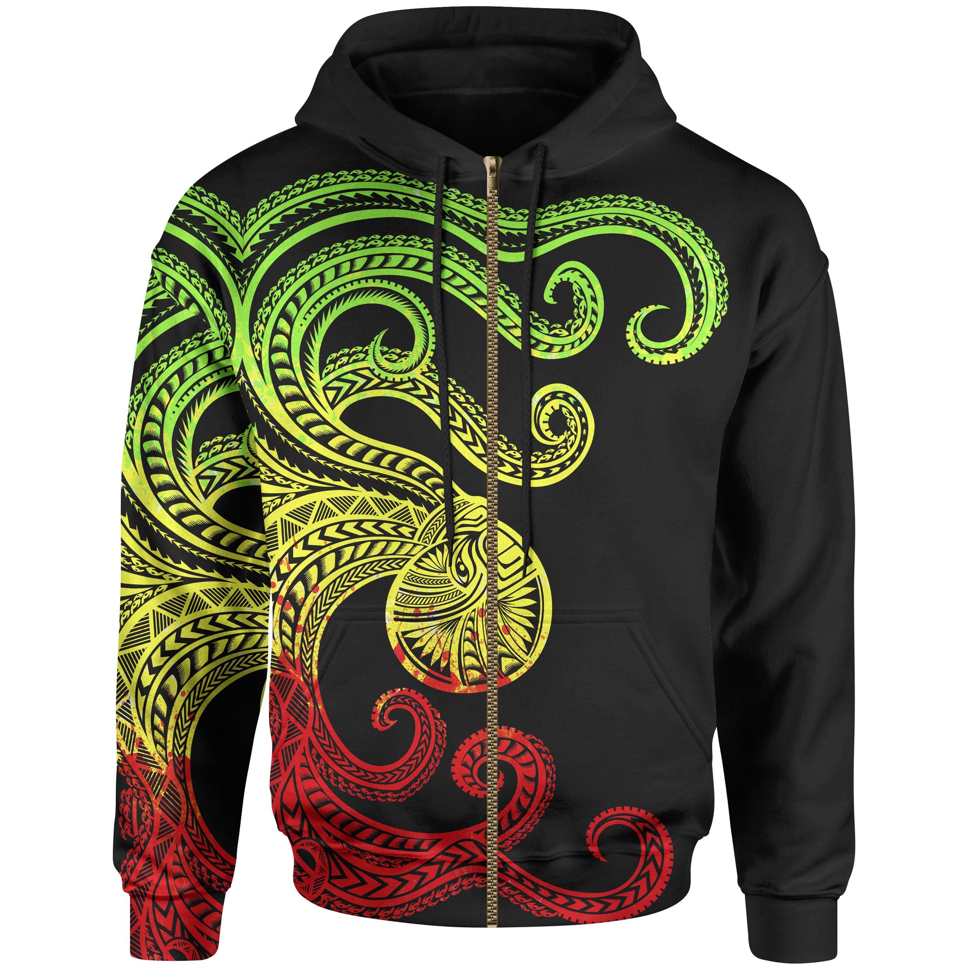 Polynesian Octopus Zip up Hoodie Reggae Color Unisex Reggae - Polynesian Pride