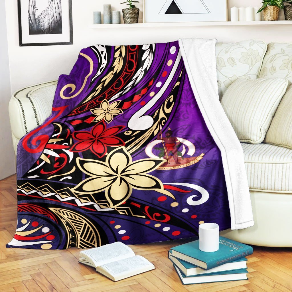 Vanuatu Premium Blanket - Tribal Flower With Special Turtles Purple Color White - Polynesian Pride