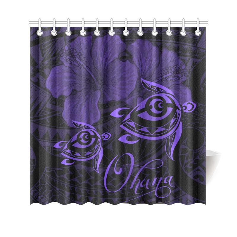 Hawaii Turtle Ohana Hibiscus Poly Shower Curtain - Purple 177 x 172 (cm) Purple - Polynesian Pride