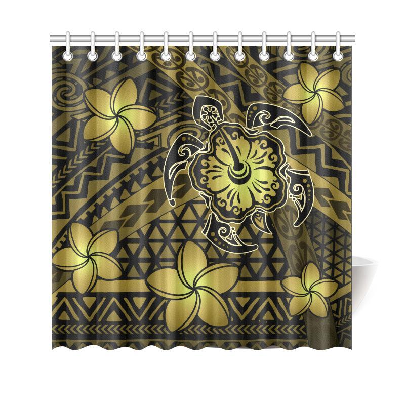 Hawaii Mix Polynesian Turtle Plumeria Shower Curtain - AH - Nick Style - Yellow 177 x 172 (cm) Yellow - Polynesian Pride