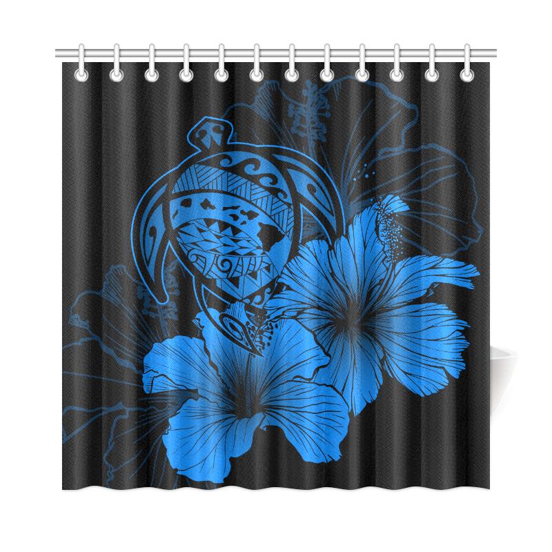 Hawaii Hibiscus Shower Curtain - Turtle Map - Traffic Blue 177 x 172 (cm) Blue - Polynesian Pride