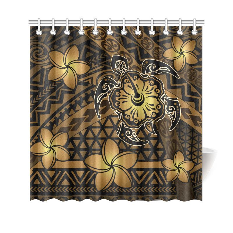 Hawaii Mix Polynesian Turtle Plumeria Shower Curtain - AH - Nick Style - Brown 177 x 172 (cm) Brown - Polynesian Pride