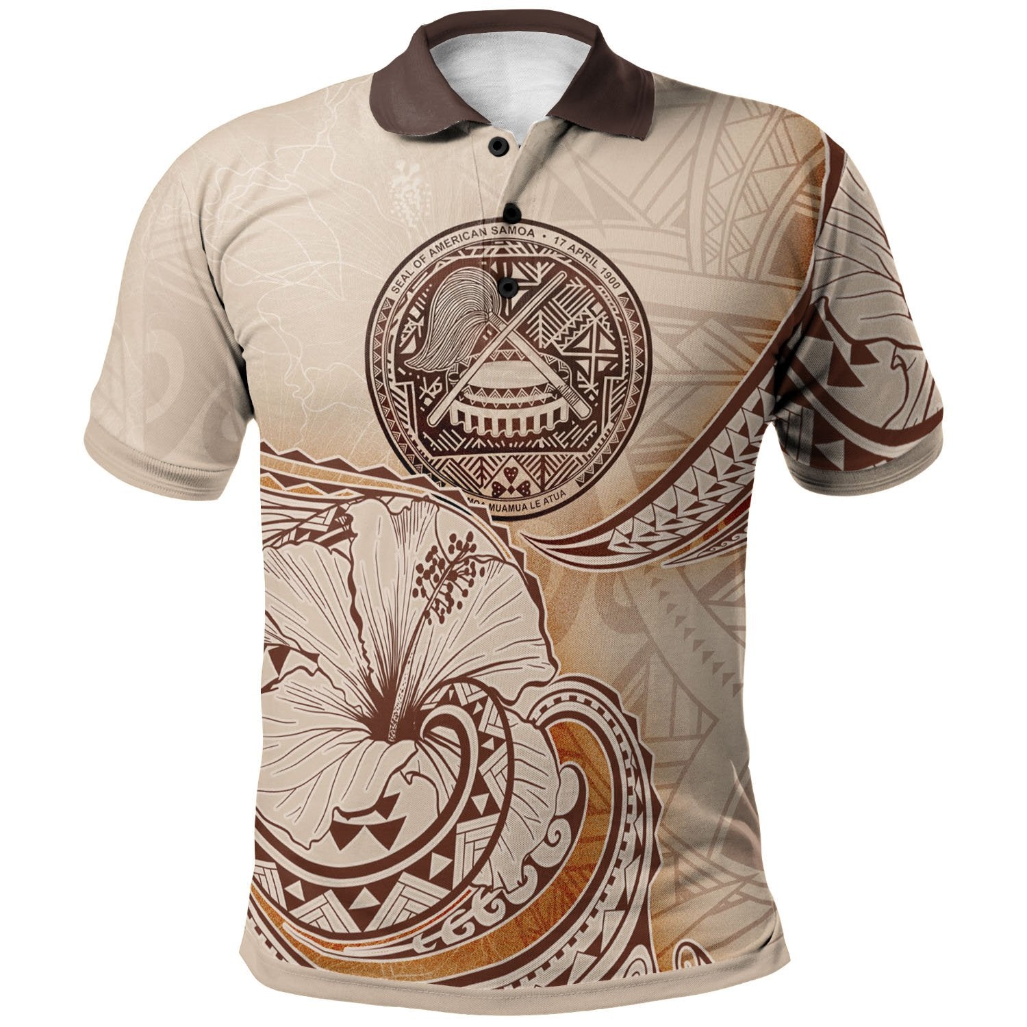 American Samoa Polo Shirt Hibiscus Flowers Vintage Style Unisex Nude - Polynesian Pride