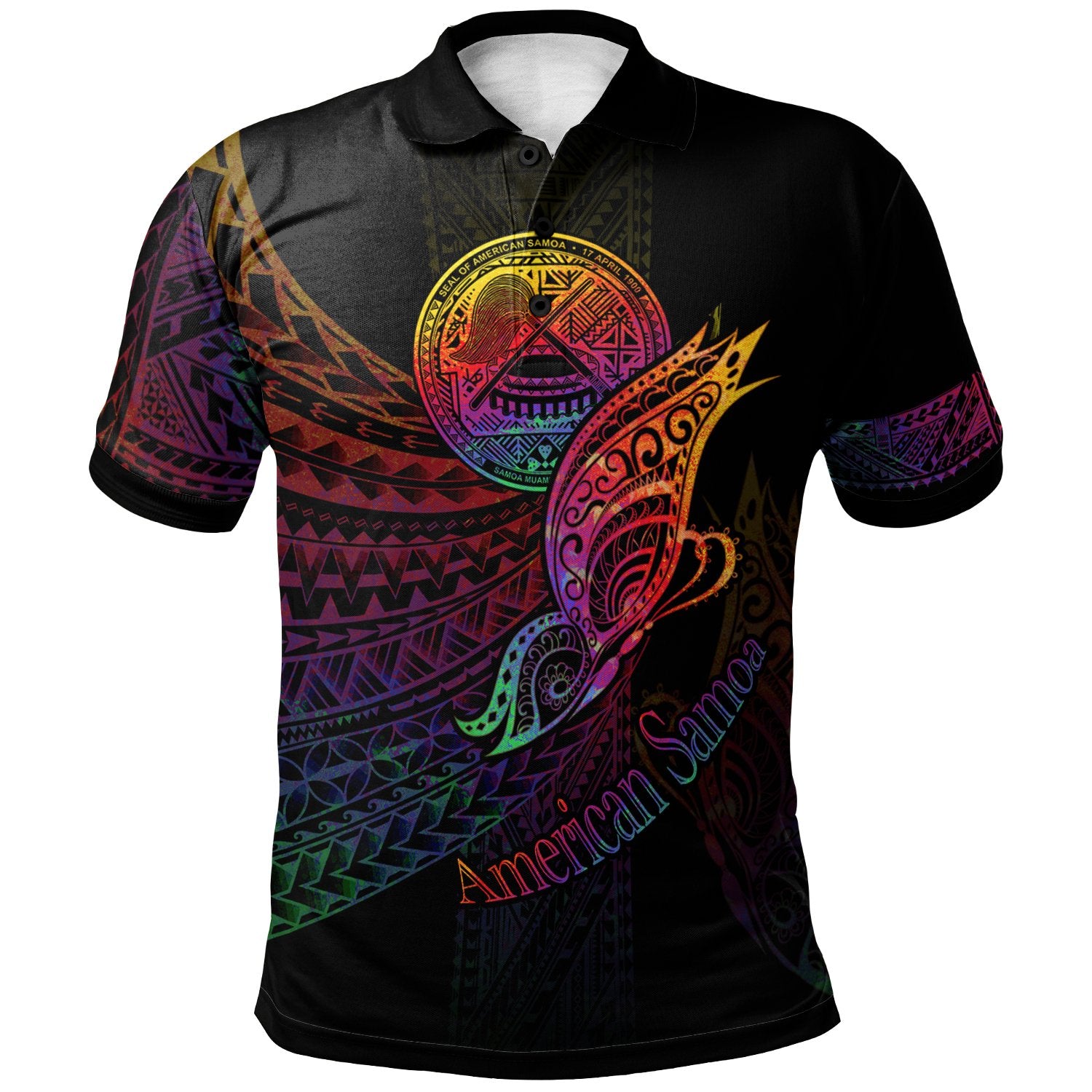 American Samoa Polo Shirt Butterfly Polynesian Style Unisex Black - Polynesian Pride